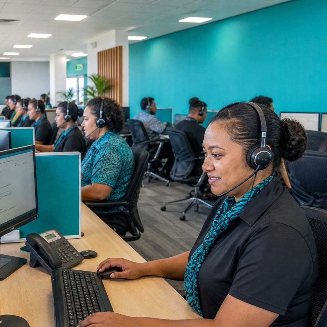 Illustration of a customer support agent at a workstation
