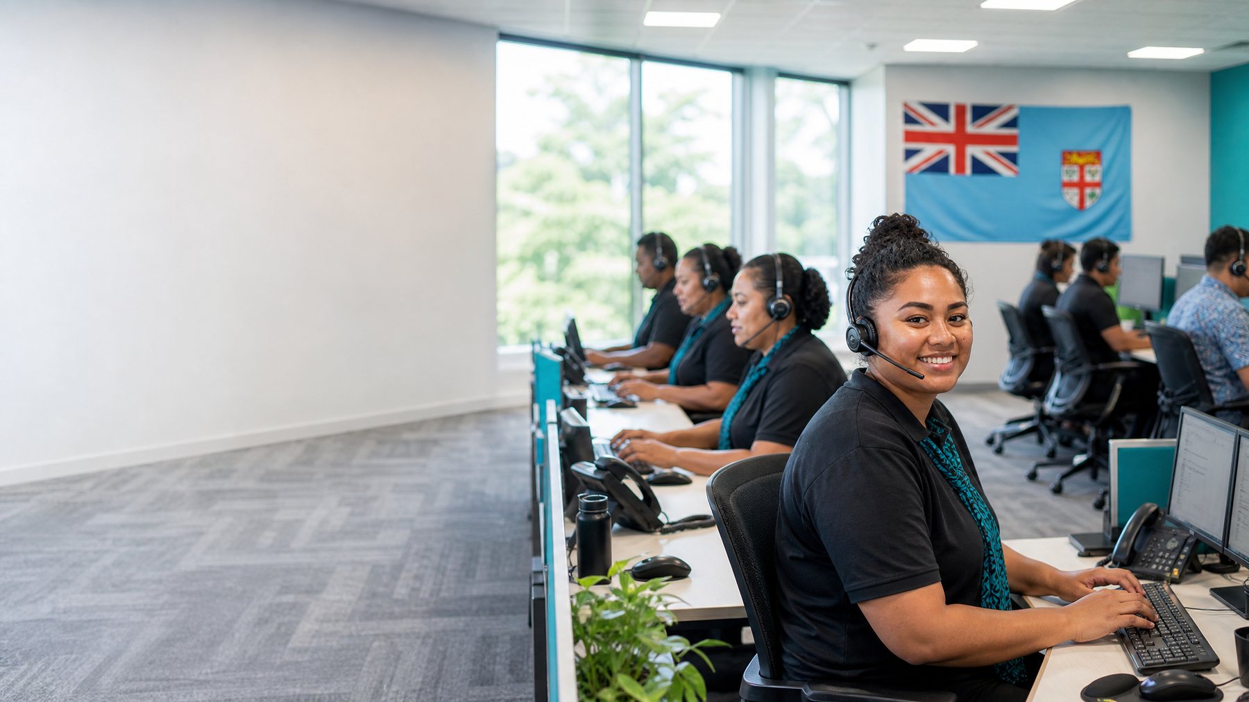 Illustration of a contact centre floor