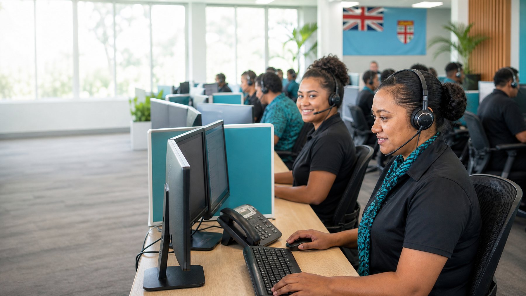 Illustration of a contact centre floor