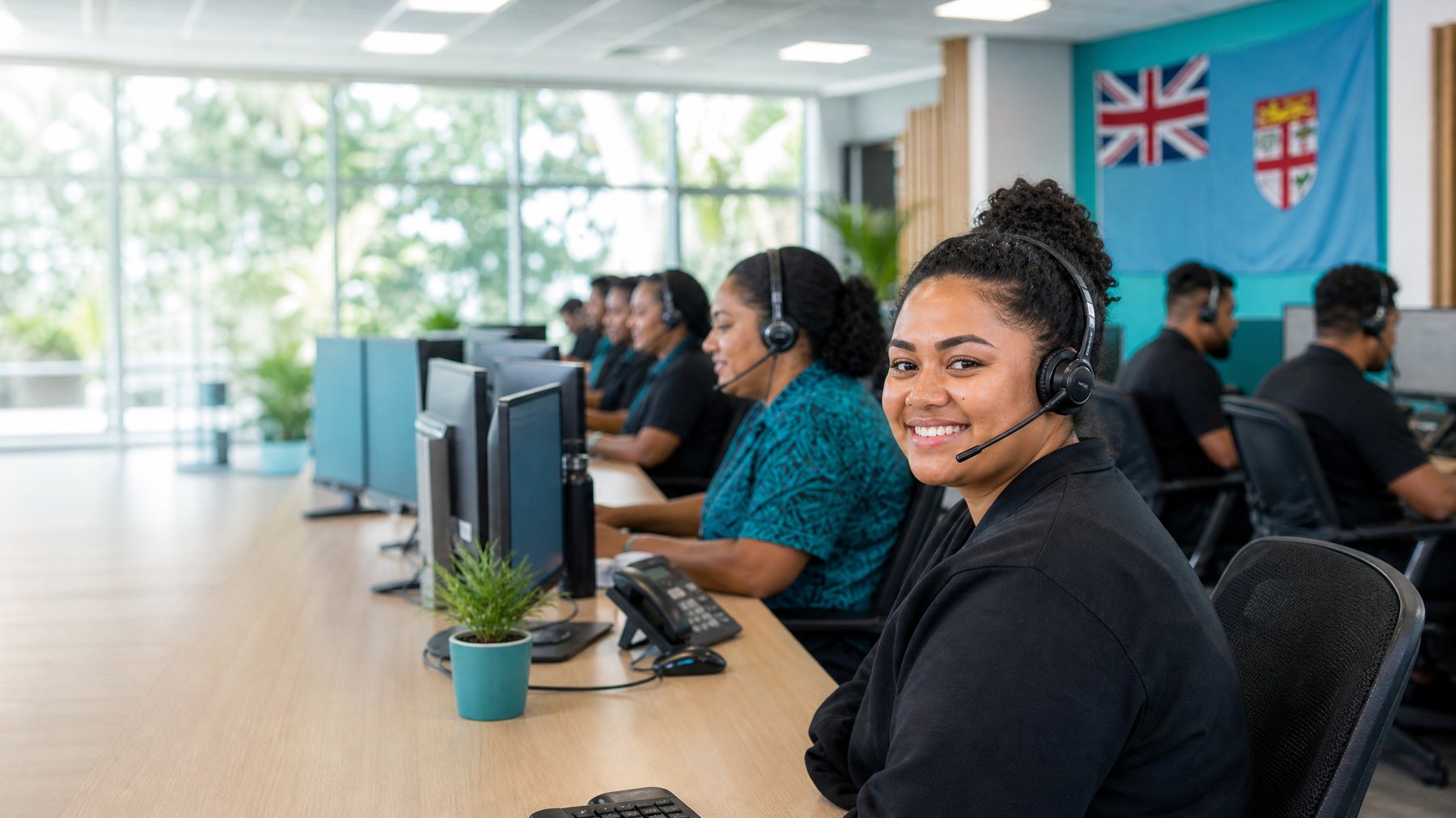 Illustration of a contact centre floor