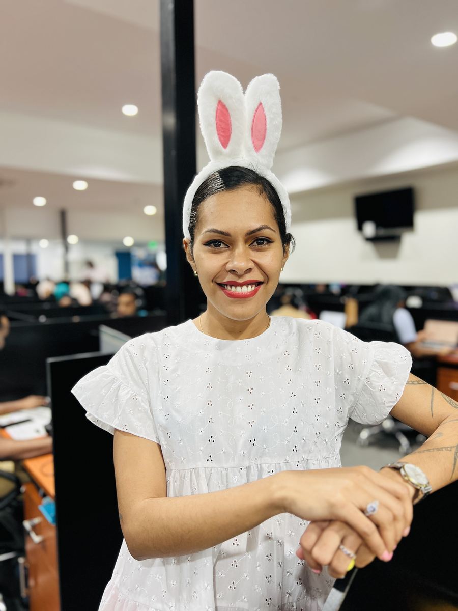 A member of the NexOutsource team on the Suva floor at Easter