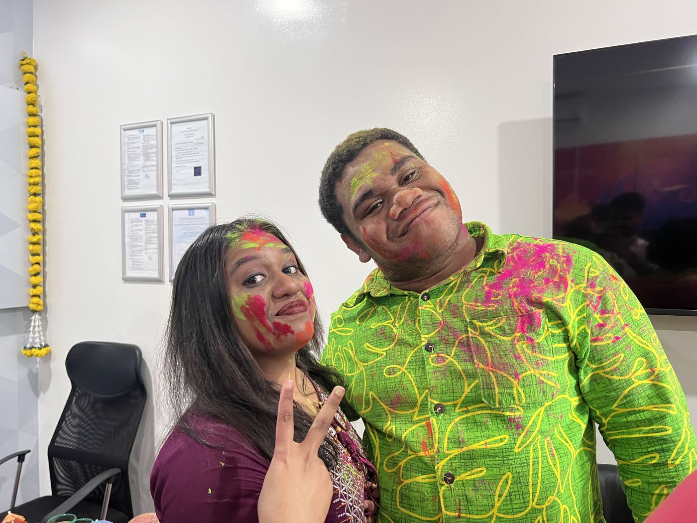 Holi colours at the NexOutsource office in Suva